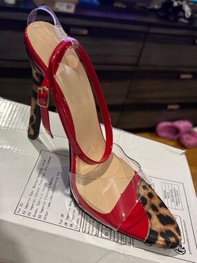 Red Leopard-Print Stiletto Slingback Heel - Women's Dress Shoe